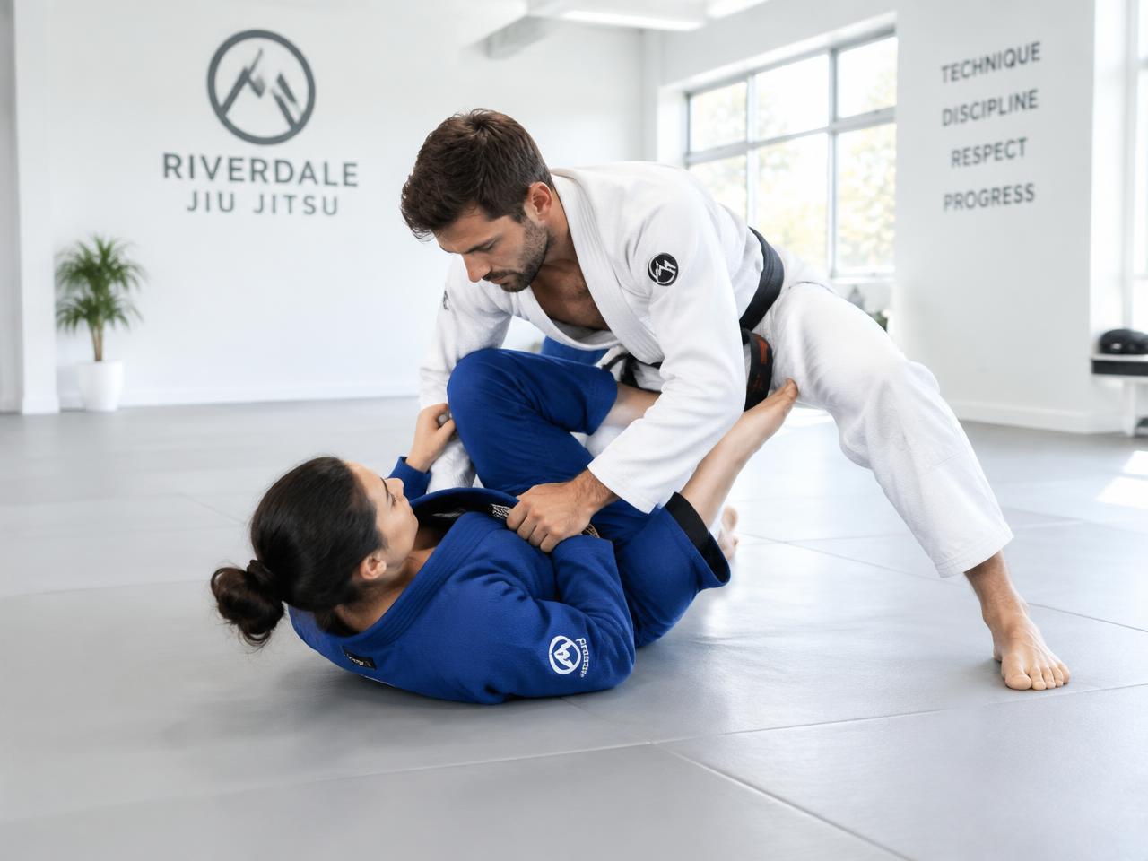 Adults drilling jiu-jitsu technique